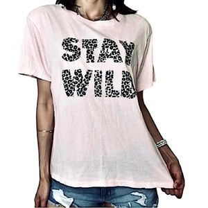Wildfox Pink Leopard Print Stay Wild Graphic Tee light distress Large black tag